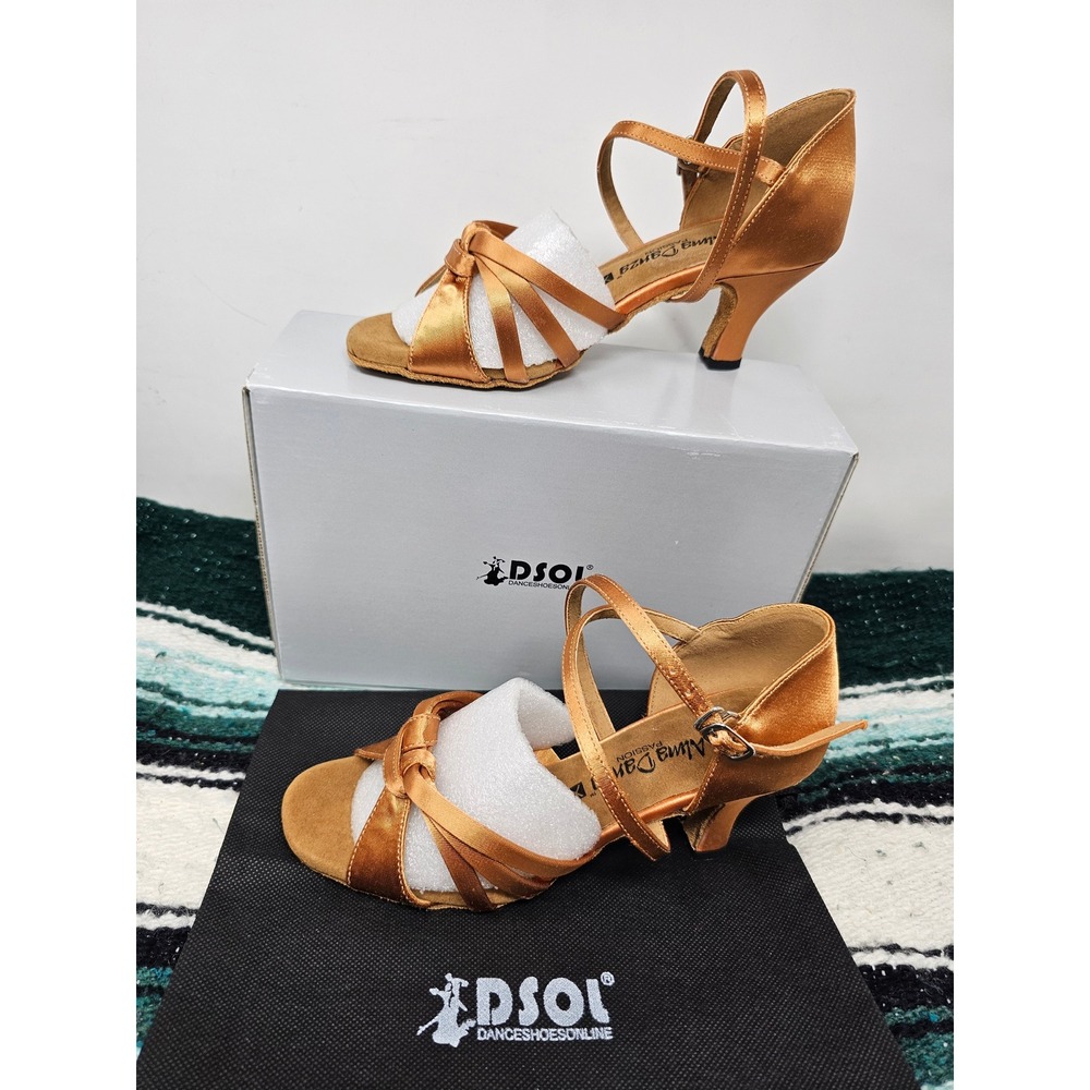 DSOL Alma Danza Tan Satin Latin Ballroom Dance Shoes A279101 Size 5 1.5in Heel
